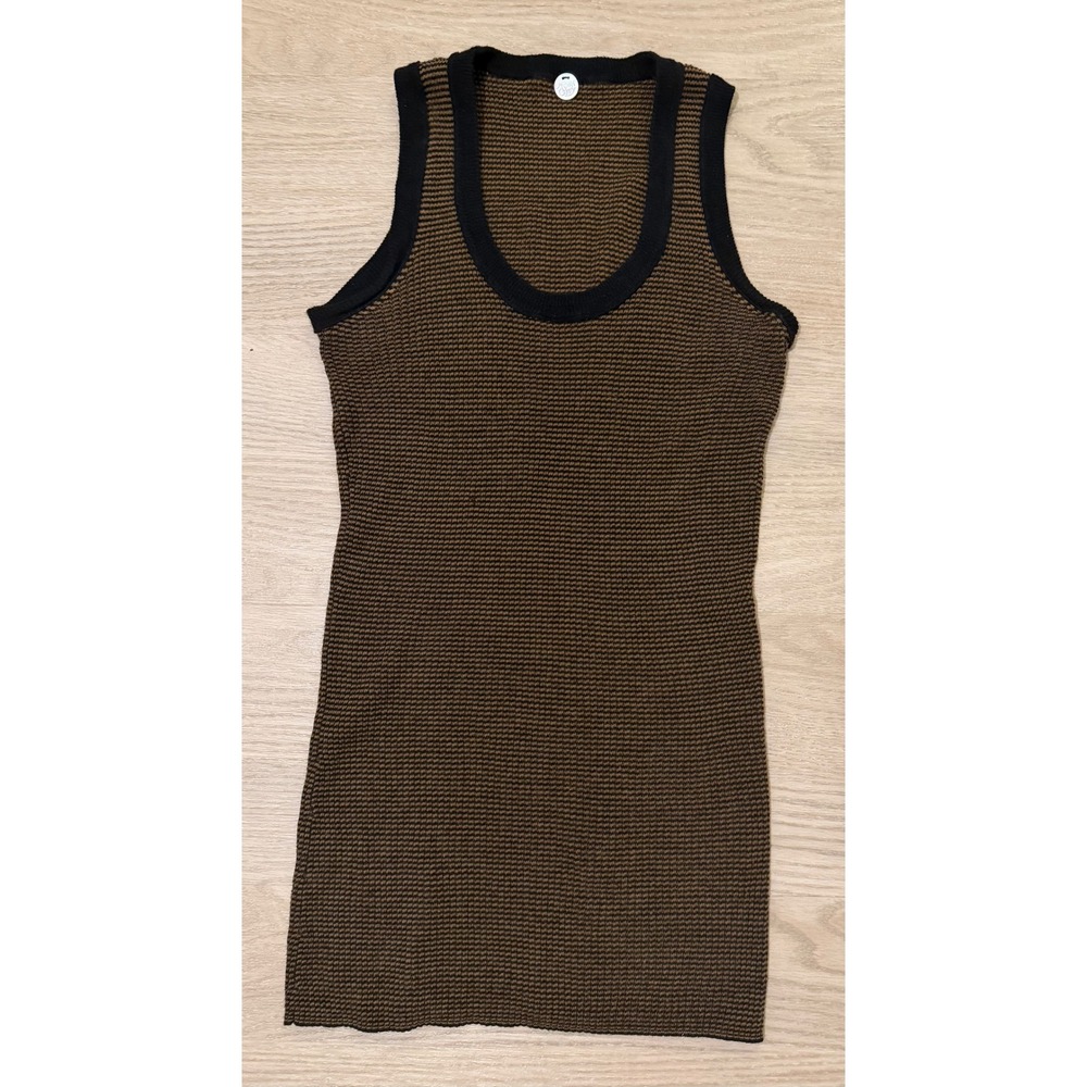 Margaret O'Leary Waffle Knit Tank Top Womens XS Brown Black Stripe Scoop Neck
